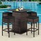5-Piece Outdoor Bar Set with Storage Black PE Rattan Patio Furniture with Cushioned Stools & PS Slat Table for Garden